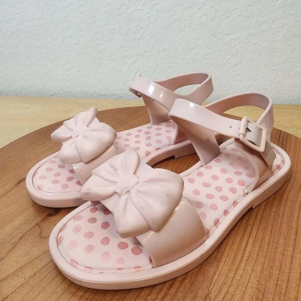 Mini Melissa Sandals Girls Size 2 Pink Bow Jelly Polka Dot Vegan Summer